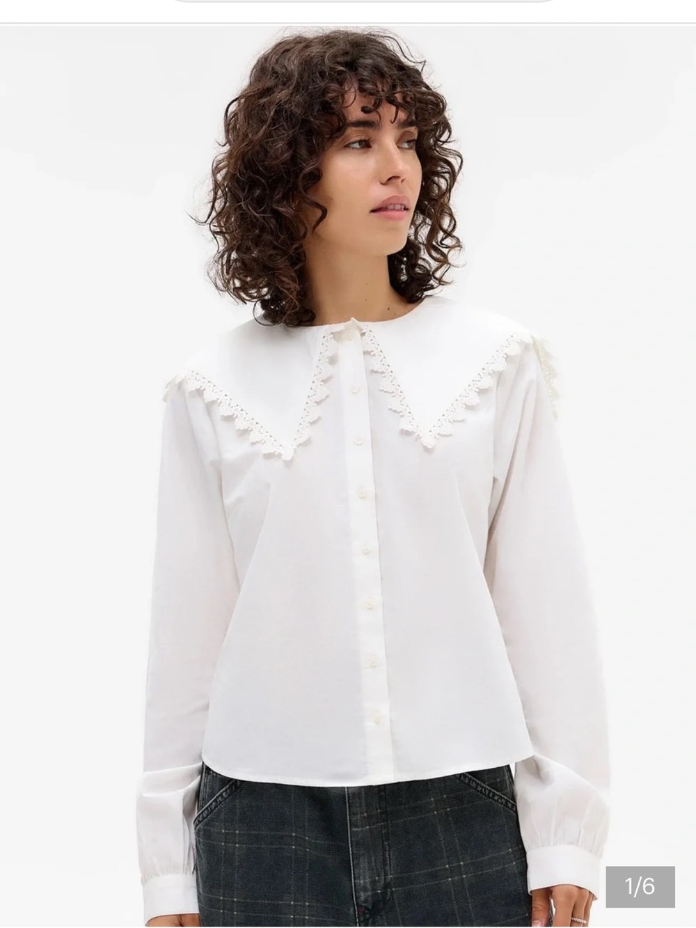 Urban Outfitters BDG White Cotton Button-Front Blouse with Lace Statement Collar